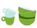 Green cups and plates vector stock illustration Royalty Free Stock Photo